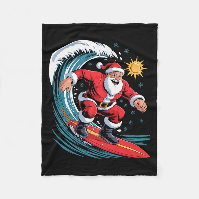 Santa Surfing Funny Surfer Holiday Christmas Xmas  Fleecefilt (Framsidan)