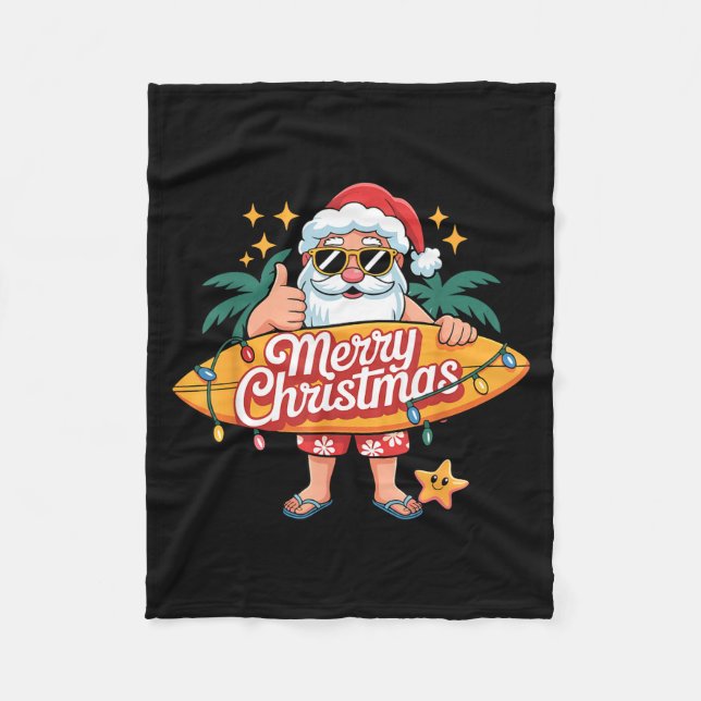 Santa Surfing Hawaiian Beach Christmas In July Tro Fleecefilt (Framsidan)