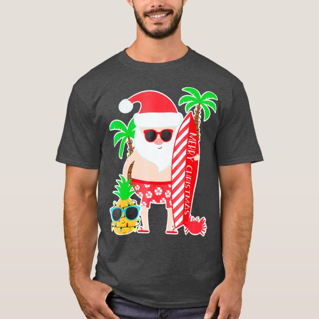 Santa Surfing Hawaiian Gift för jul Resa T Shirt (Framsida)