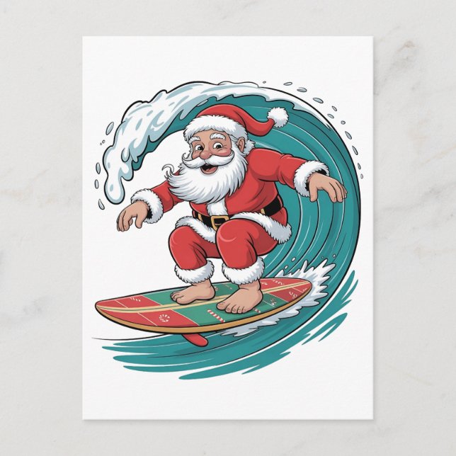 Santa Surfing jul Surfa X-mas Festive Helgdag Inbjudan Vykort (Framsida)