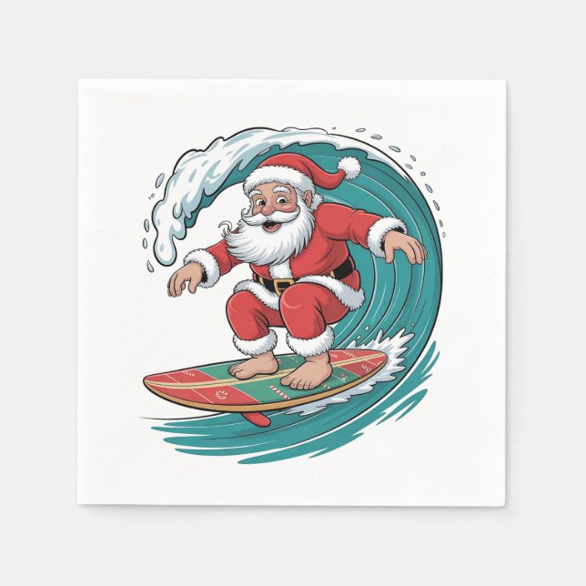 Santa Surfing jul Surfa X-mas Festive Helgdag Pappersservett (Framsidan)
