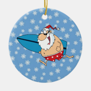 Santa Surfing Julgransprydnad Keramik