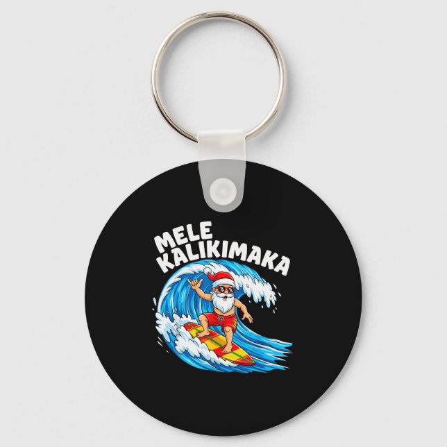 Santa Surfing Mele Kalikimaka Hawaiian Christmas  Nyckelring (Framsida)