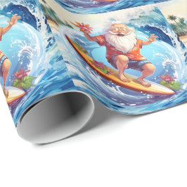 Santa surfing on big wave presentpapper