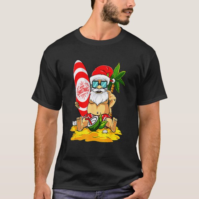 Santa Surfing Summer Vacation Hawaiian jul I T Shirt (Framsida)
