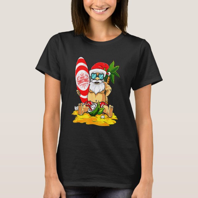 Santa Surfing Summer Vacation Hawaiian jul I T Shirt (Framsida)