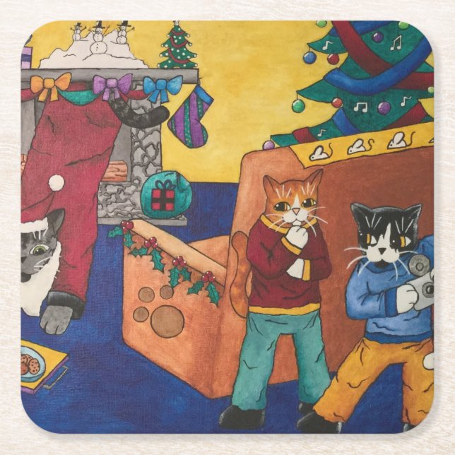 Santa Surprise Underlägg Papper Kvadrat (Framsidan)