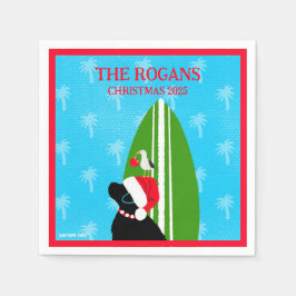 Santa Svart lab Surfboard Hund Fiskmås jul Pappersservett