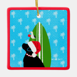 Santa Svart lab Surfboard Hund jul Ornament