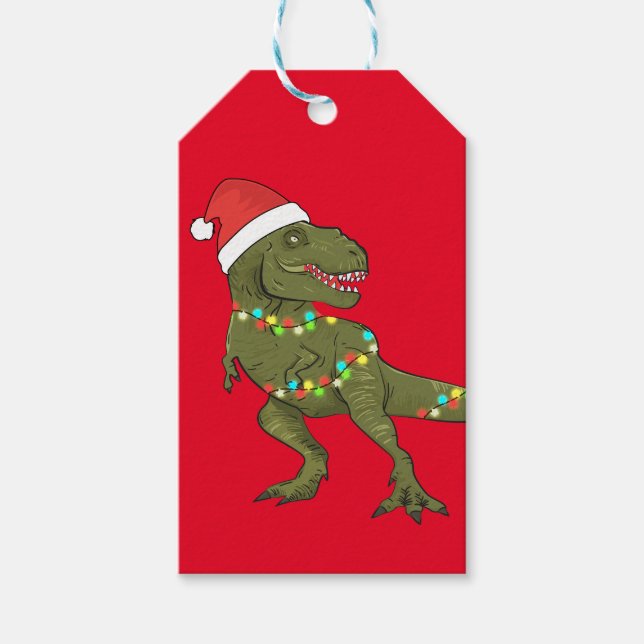 Santa T-Rex Dinosaur jul Julafton Gift Märkre Presentetikett (Framsidan)