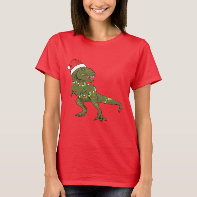 Santa T-Rex Dinosaur jul Julafton T-Shirt (Framsida)