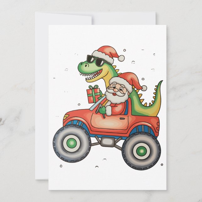 Santa T Rex Dinosaur Monster Lastbil jul Julafton Julkort (Framsida)
