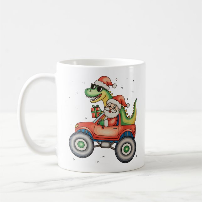 Santa T Rex Dinosaur Monster Lastbil jul Julafton Kaffemugg (Vänster)