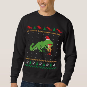 Santa T-Rex Eating Reindeer Dinosaur Ugly Christma Lång Ärmad Tröja