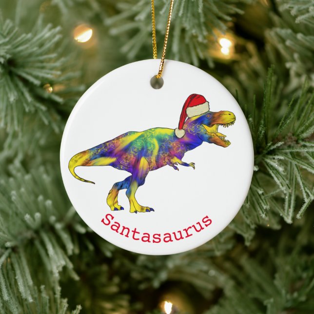 Santa T. rex Funny Dinosaur Julgransprydnad Keramik (Träd)