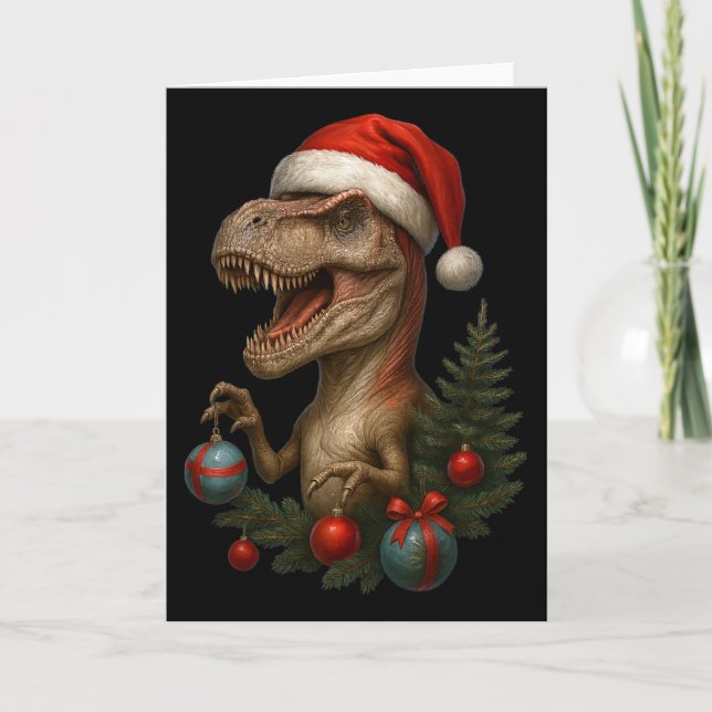 Santa T-rex jul rolig dinosaur julfirande  Kort (Framsida)