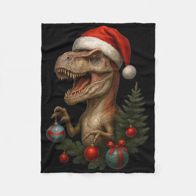 Santa T-rex jul rolig dinosaur semester  Fleecefilt (Framsidan)