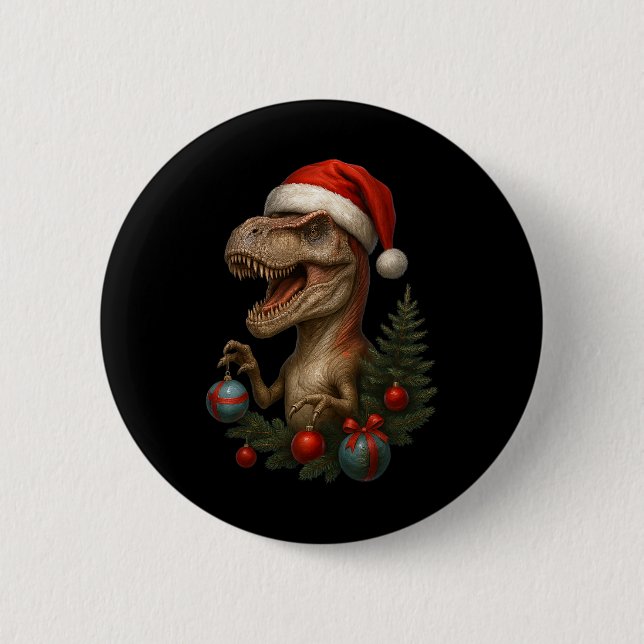 Santa T-rex jul rolig dinosaur semester  Knapp (Framsida)