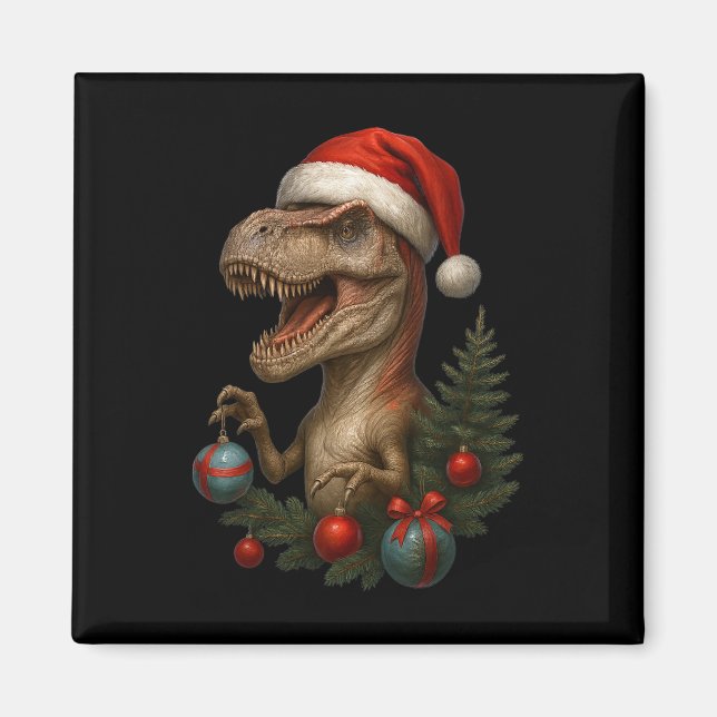 Santa T-rex jul rolig dinosaur semester  Magnet (Framsidan)
