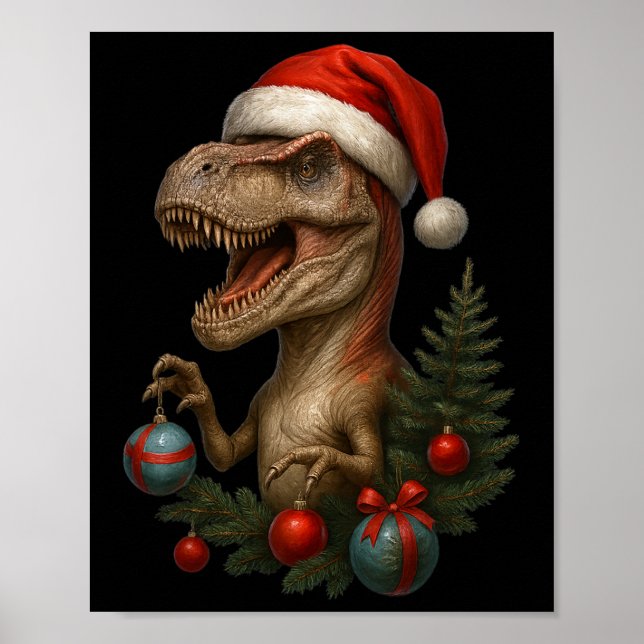 Santa T-rex jul rolig dinosaur semester  Poster (Framsidan)