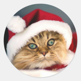 Santa Tabby Katt Klassisk Rund Klistermärke