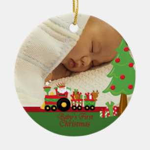 Santa tågbebis första prydnad för foto för jul julgransprydnad keramik