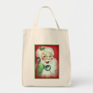 Santa Talking on Telphone Canvas jul Tote Tygkasse