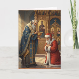 Santa tar emot kommunion i ortodox kyrka kort