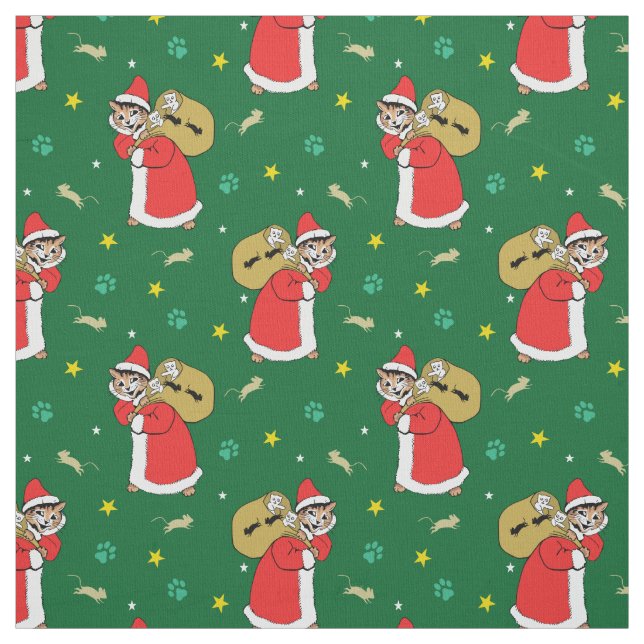 Santa Tass Cats-Grönten Jul Tyg (Prov)