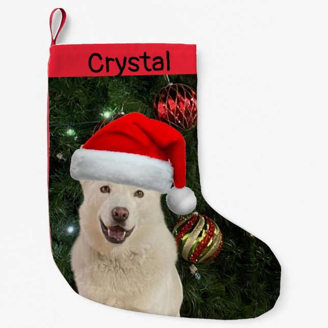 Santa Tass - Crystal the Husky Hund Personlig Liten Julstrumpa (Framsidan)