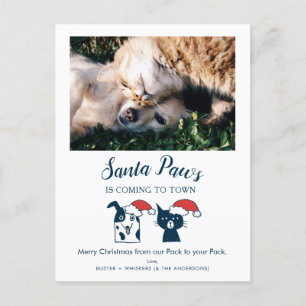 Santa Tass Funny Kat och Hund Pet Photo Helg Vykort