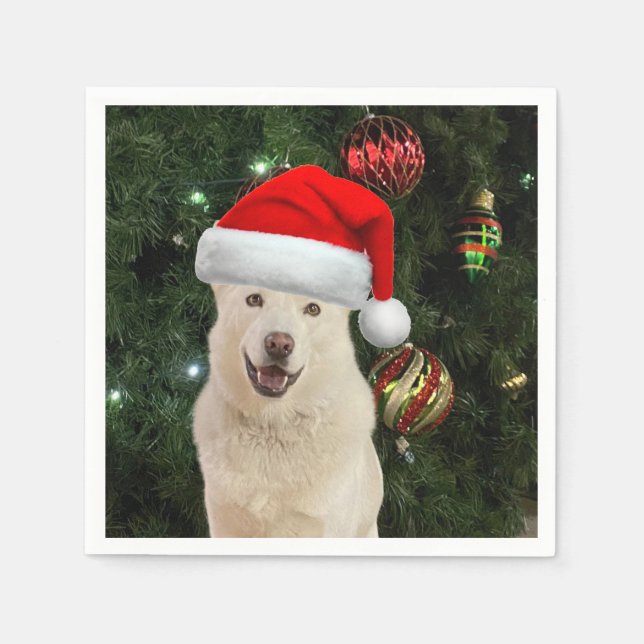 Santa Tass - Husky Hund jul Napkins Pappersservett (Framsidan)