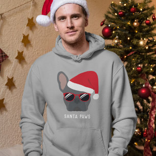 Santa Tass jul Blue Fransk Bulldog Hoodie