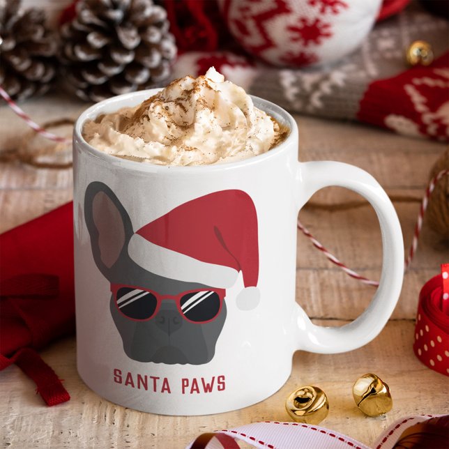 Santa Tass jul Blue Fransk Bulldog Kaffemugg (Skapare uppladdad)