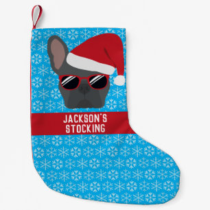 Santa Tass jul Blue Fransk Bulldog Liten Julstrumpa