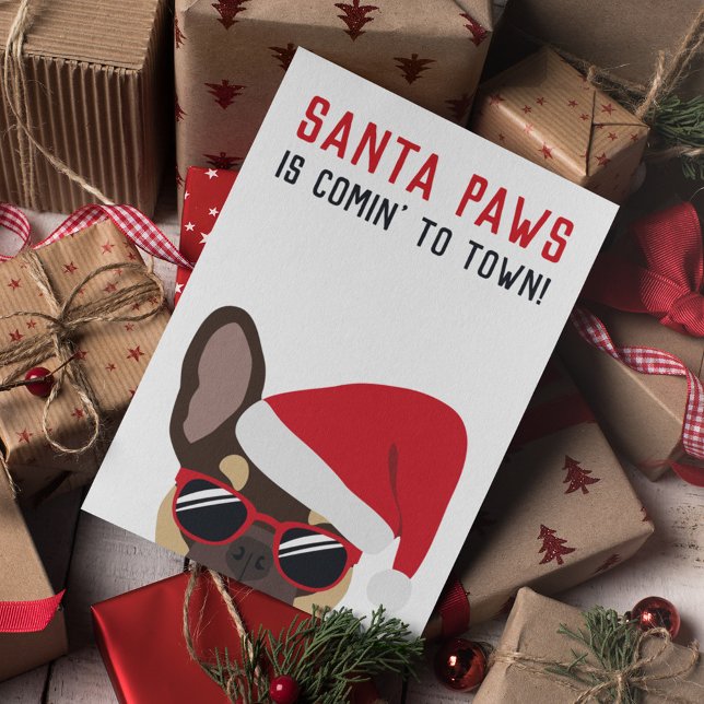 Santa Tass jul Brown Tan Fransk Bulldog Kort (Skapare uppladdad)