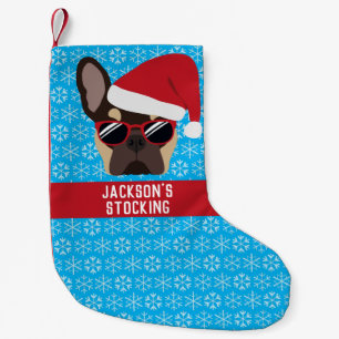 Santa Tass jul Brown Tan Fransk Bulldog Liten Julstrumpa