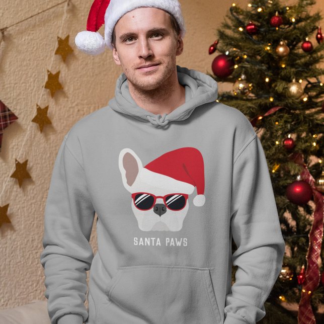 Santa Tass jul White Fransk Bulldog Hoodie (Skapare uppladdad)