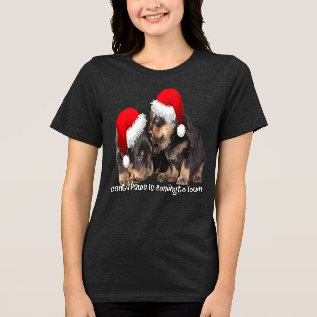 Santa Tassar är på väg till Cute Rottweiler Julaft T Shirt (Framsida)