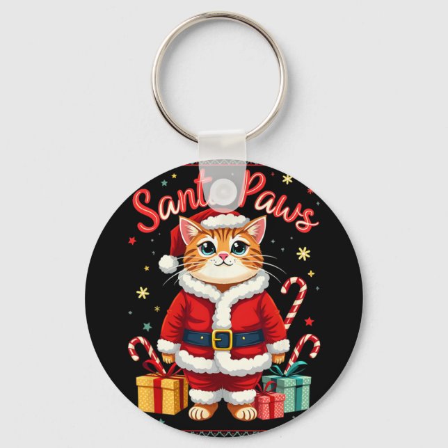 Santa Tassar Cat Santa Hat jul Kitten Julafton Ugl Nyckelring (Framsida)