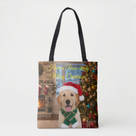 Santa Tassar-Festive Golden Retriever Shopper Tygkasse