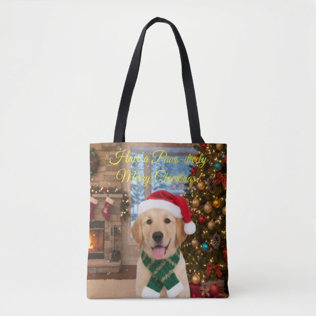 Santa Tassar-Festive Golden Retriever Shopper Tygkasse (Framsida)