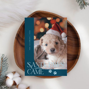 Santa Tassar kom Hund Photo Teal jul Julkort