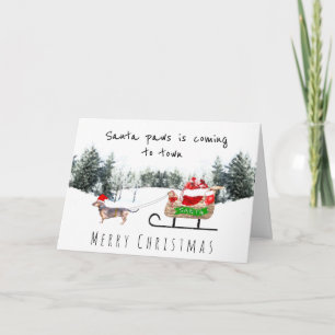 Santa tassar kommer till stan söt Dachshund sleigh Kort