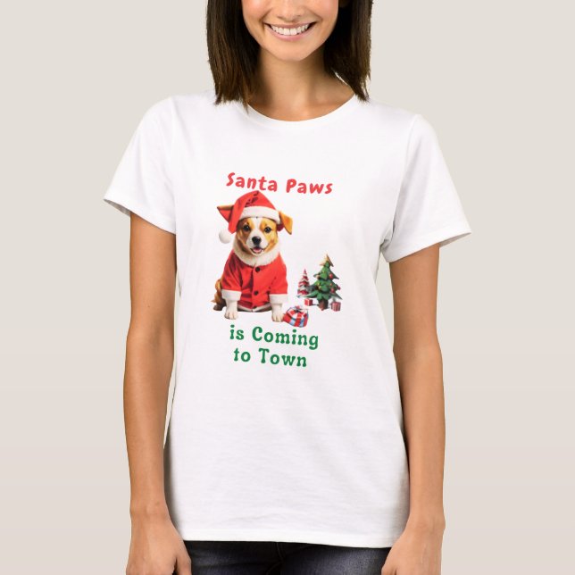 Santa Tassar kommer till Town Festive Pet T Shirt (Framsida)
