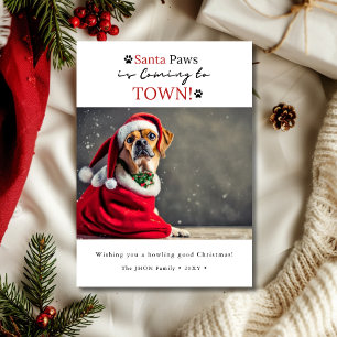 Santa Tassar kommer till Town! Hund fotojul Julkort
