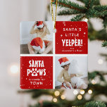 Santa Tassar, Lycklig Howlidays 4 Photo Hund jul Julgransprydnad Keramik<br><div class="desc">Lustigt Cute Hund Photo Collage jul Ornament. Utformningen har 4 bilder efter ditt val,  roligt Festive hund pun ord: Lycklig Howl-idays,  Santa Tassar,  Jingle Tassar och Santa's lille Yelper! Ett snö övertäckte fotografierna till ge och det är en vintring och anpassar sig efter familjen och hund.</div>