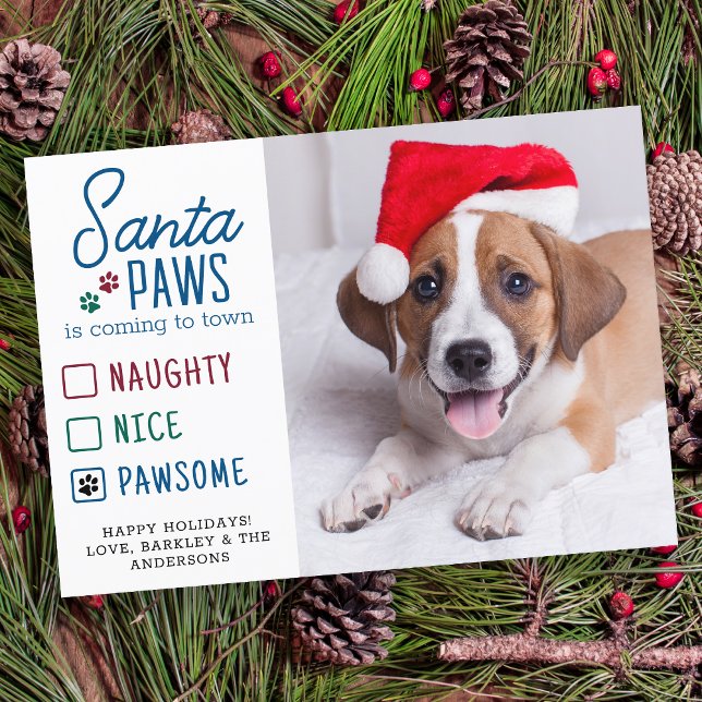 Santa Tassar Naughty Nice Pawsome Pet Hund Photo Julkort (Skapare uppladdad)