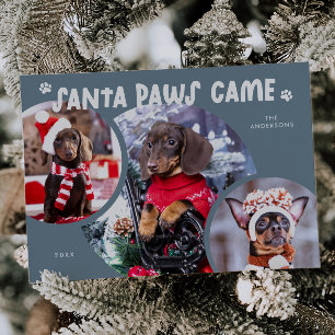 Santa Tassar Slate Blue Hund Photo Helgdag Card Julkort