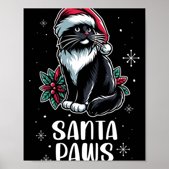 Santa Tassar Tuxedo Cat Wearing Santa Hat jul Poster (Framsidan)